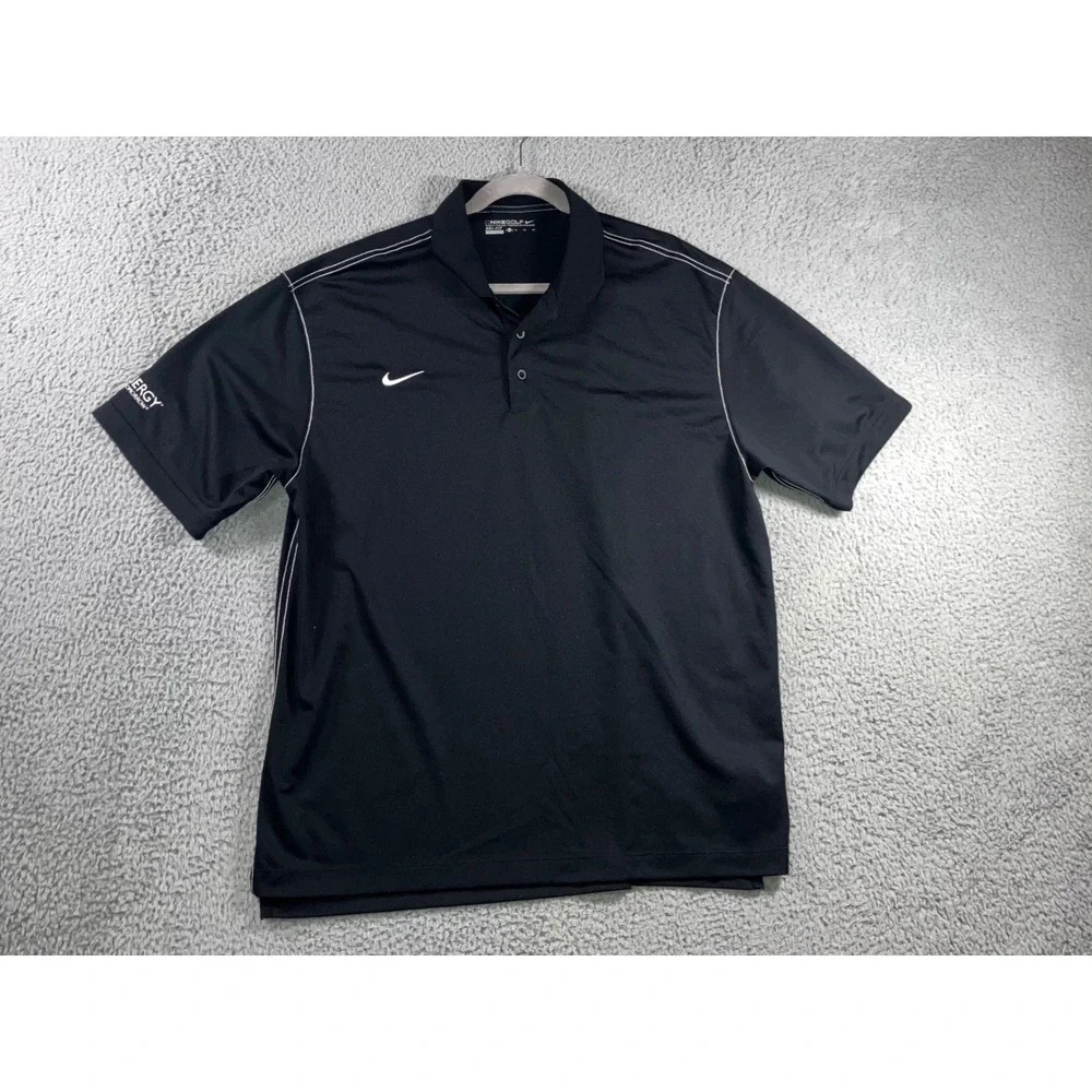 Nike Golf Dri Fit Polo Shirt‎ Men XL Swoosh Embroidered Black Short Sleeve